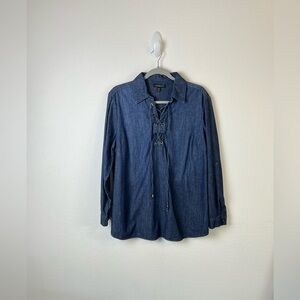 Lane Bryant Cotton Denim Tunic Lace Up Top